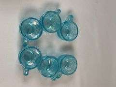 Westmoreland Blue Iridescent Mini Punch Bowl Set w/ 6 Cups – Daisy & Button Pattern