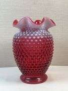 FENTON CRANBERRY OPALESCENT HOBNAIL VASE