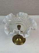 Fenton Hobnail Milk Glass Compote on Brass Base