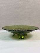 Northwood Green Grape & Cable Carnival Glass Footed Bowl
