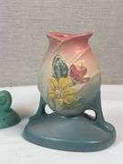 Mid-Century Art Pottery Group – Floral Vases & Turquoise Candlestick