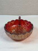 Fenton Red Carnival Glass Nappy Bowl – Daisy & Button, Starburst Base