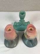 Mid-Century Art Pottery Group – Floral Vases & Turquoise Candlestick