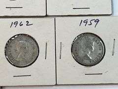 9 Pre-1967 Canadian Quarters