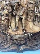 PIED PIPER OF HAMELIN CARVED FIGURINE AND PLATE.  GERMAN ORIGIN