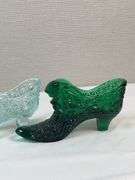 2 Fenton Daisy & Button Glass Shoes – Ice Green & Emerald