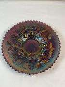 Northwood Amethyst Carnival Glass Fruit and Flowers Bowl