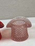 Daisy & Button Amberina and Pink Diamond-Point Glass Top Hats – Pair