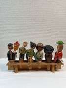 Vintage Hand-Carved Italian “Corkscrew Men” Moving Bottle Stopper Display – 6 Pc Automata Set