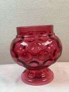 Fenton Pink Cranberry Glass Apothecary Canister Pink Dish Thumbprint Glass