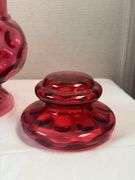 Fenton Pink Cranberry Glass Apothecary Canister Pink Dish Thumbprint Glass