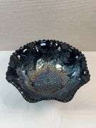 FENTON STAG AND HOLLY CARNIVAL FOOTED DISH