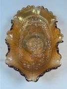 Imperial Marigold Carnival Glass “Lustre Rose” Oval Relish