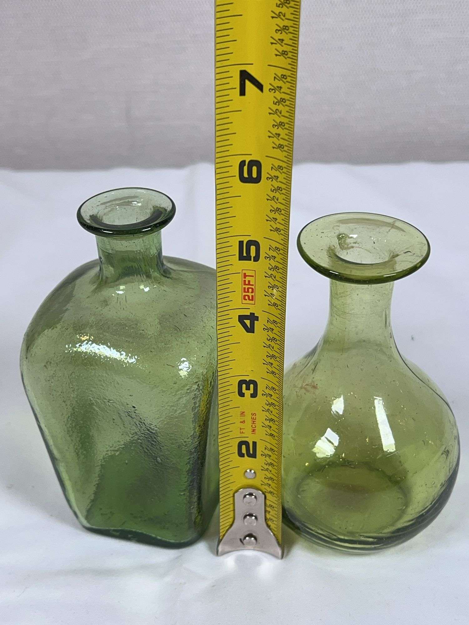 Pair of Hand-Blown Green Art Glass Bottles
