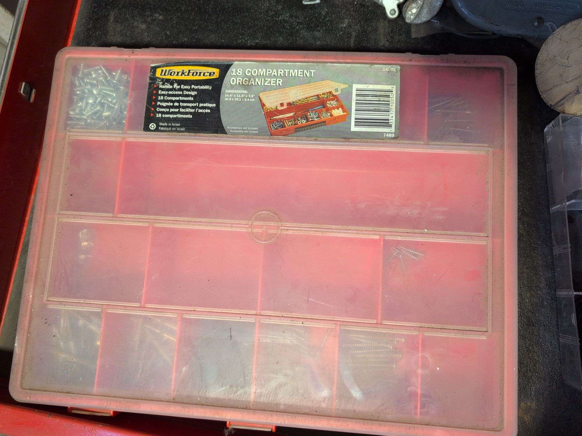 Compartment organizer with screws, washers, and more