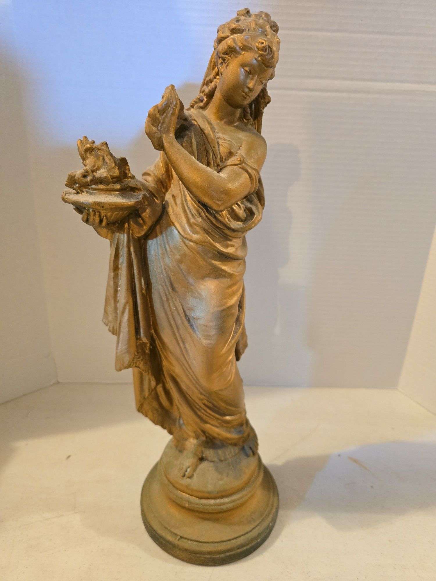 EARLY BRONZE LADY SCULPTURE 21" TALL