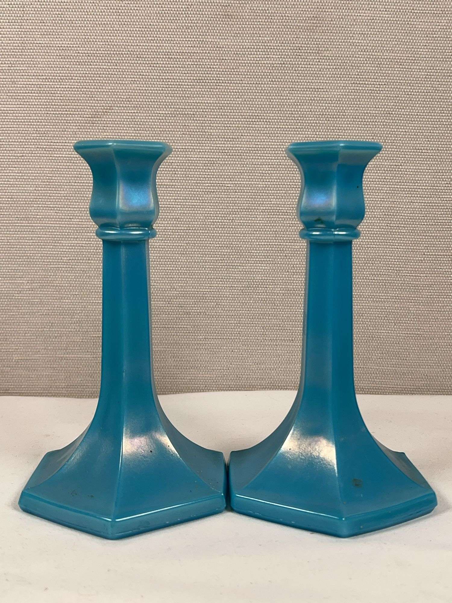 NORTHWOOD GLASS CANDLESTICKS JADE BLUE