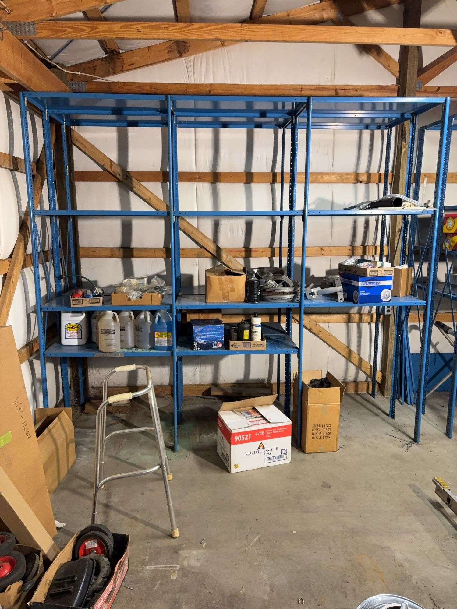 Large blue storage shelf 9’ long, 3’ deep, 7.5’ tall -Contents not included