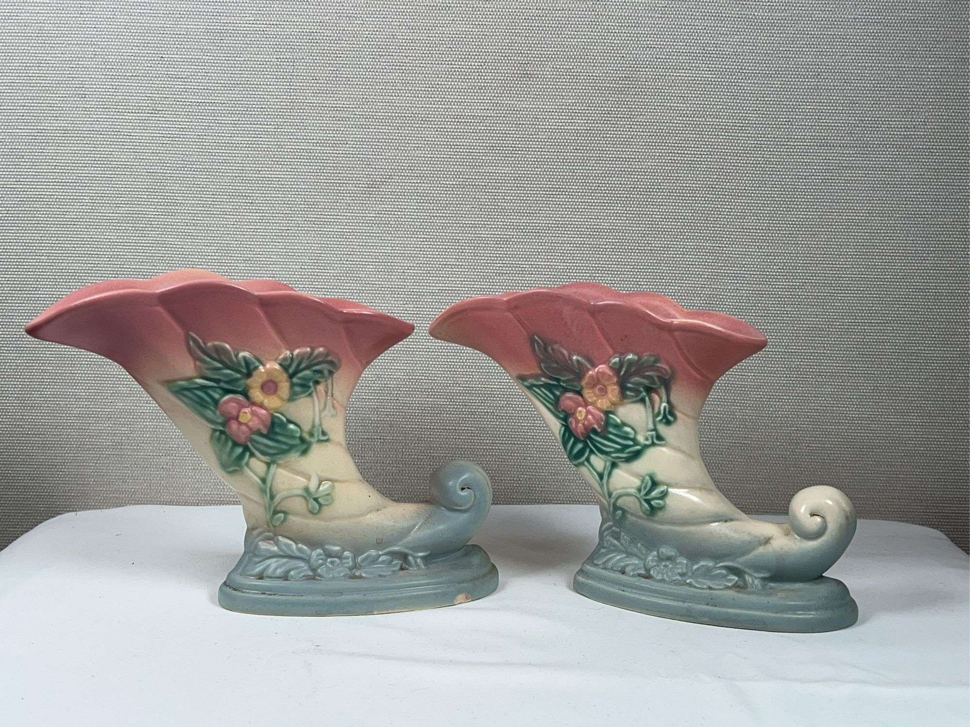 Hull Art Pottery Wildflower cornucopia vases