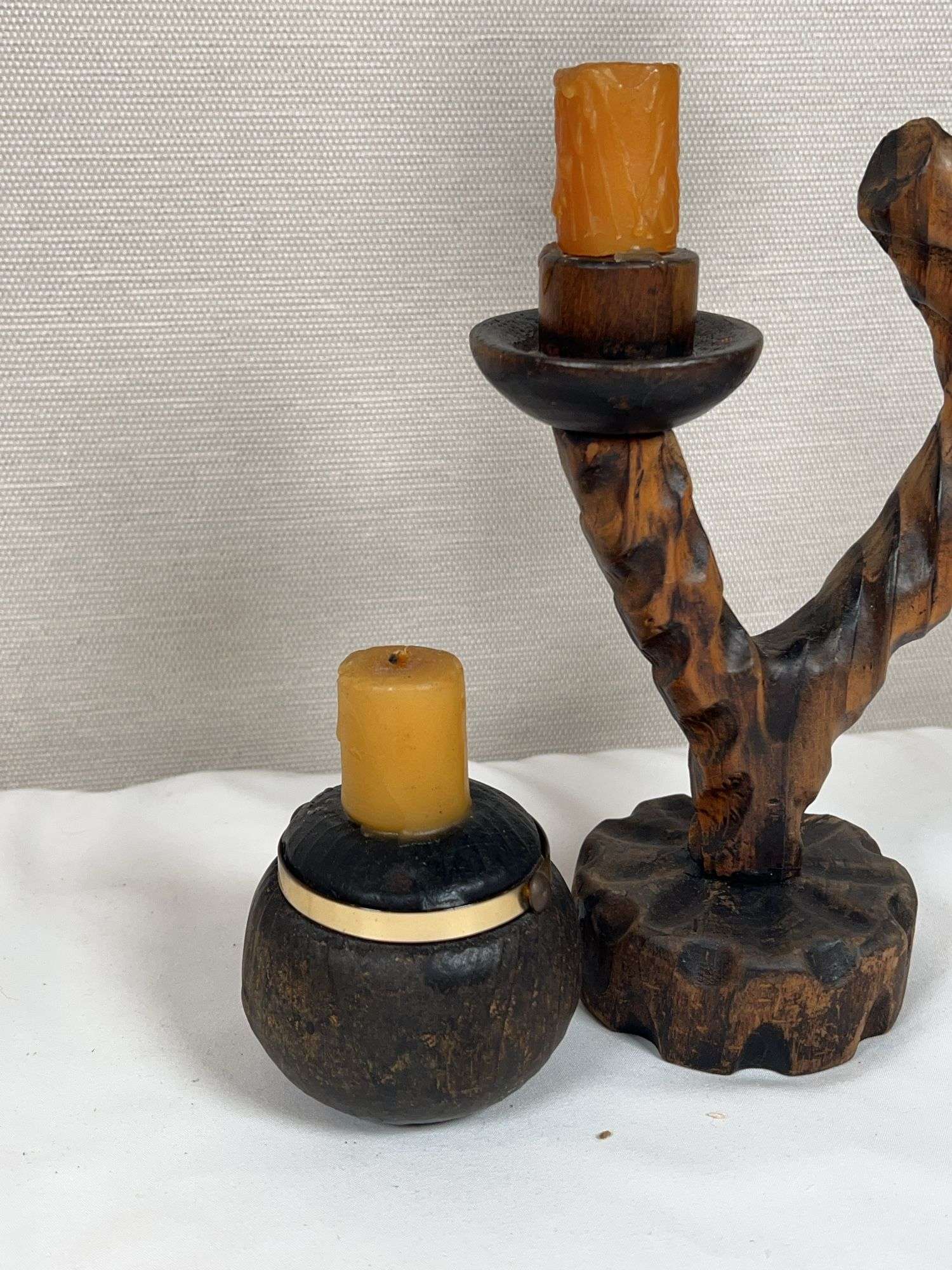 HANDCARVED WOOD CANDLESTICKS