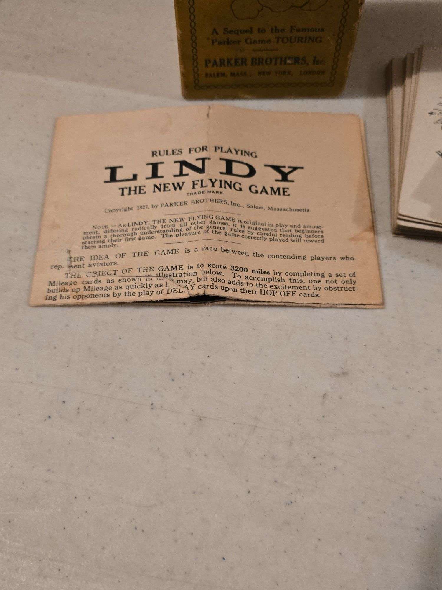 1927 PARKERS BROS. LINDY THE NEW FLYING GAME WITH BOX