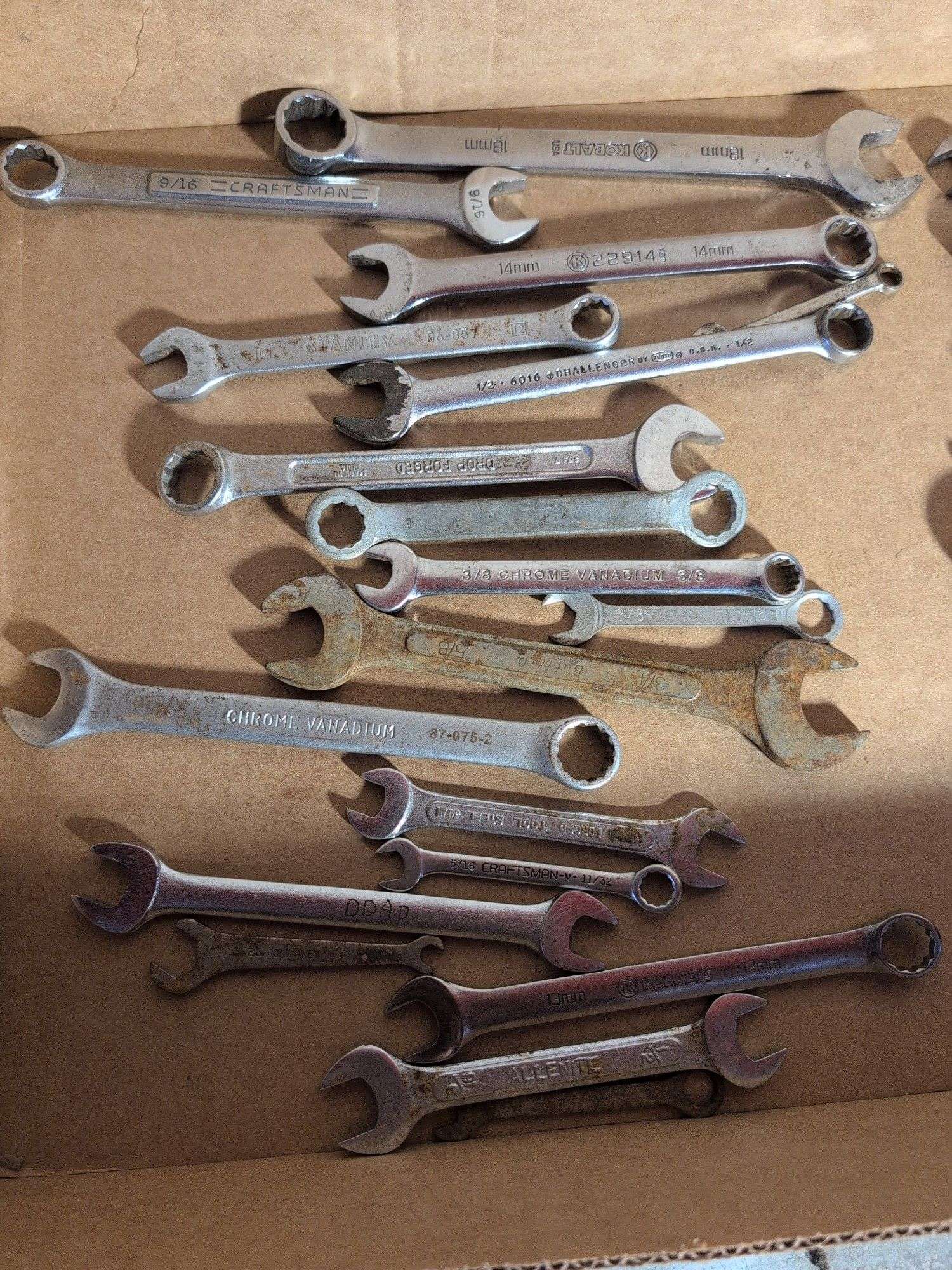 Flat of various wrenches