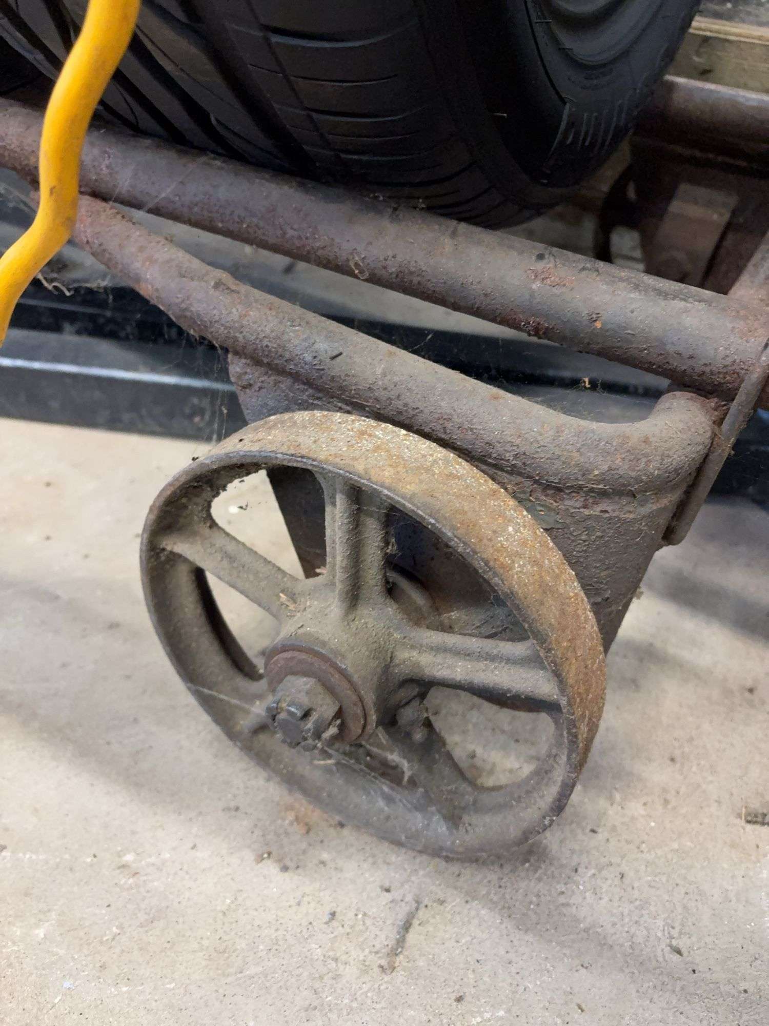 Metal tire rack on wheels - 74" long, 18" deep, 72" tall