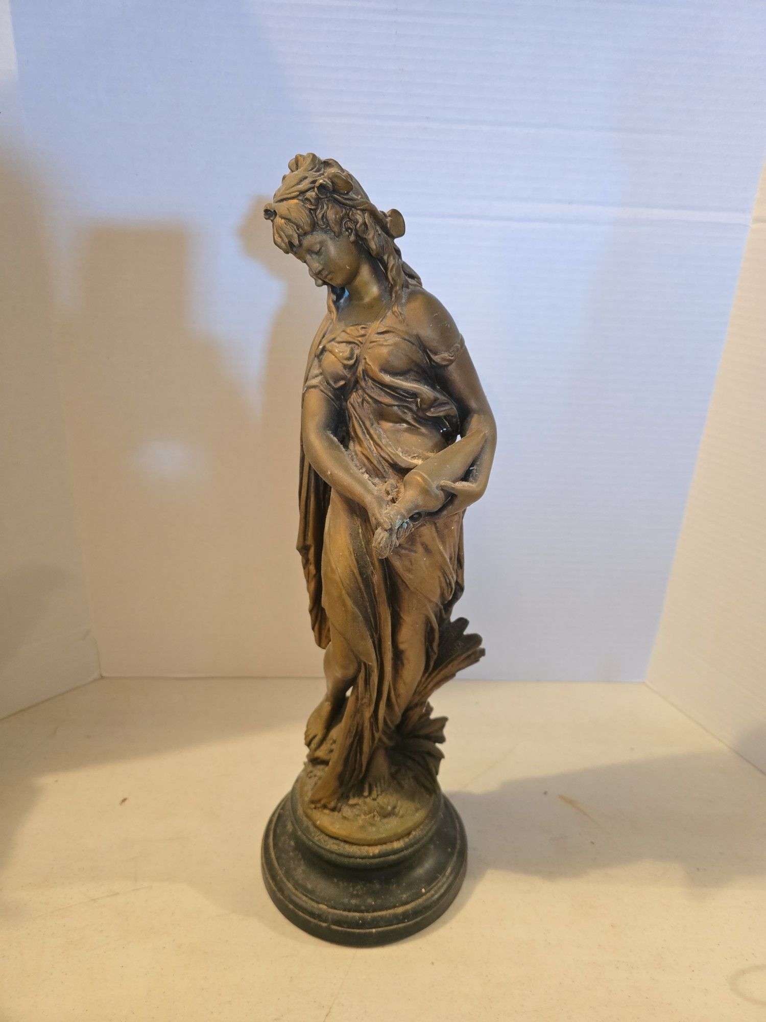 EARLY BRONZE LADY SCULPTURE 21" TALL