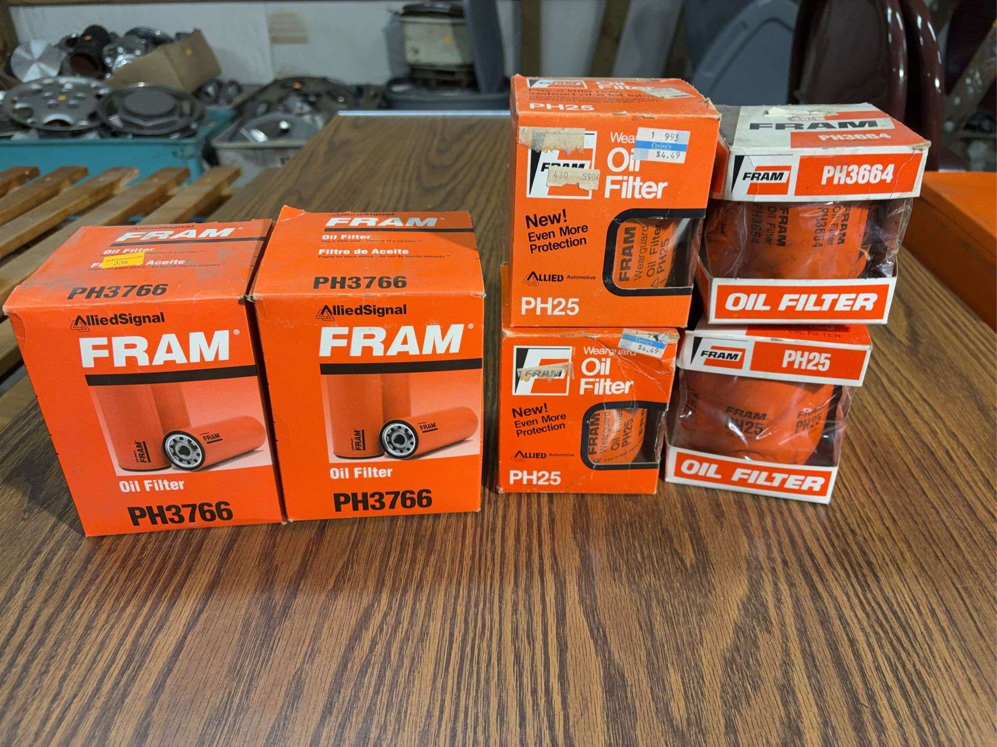 Flat of Fram oil filters - see photos