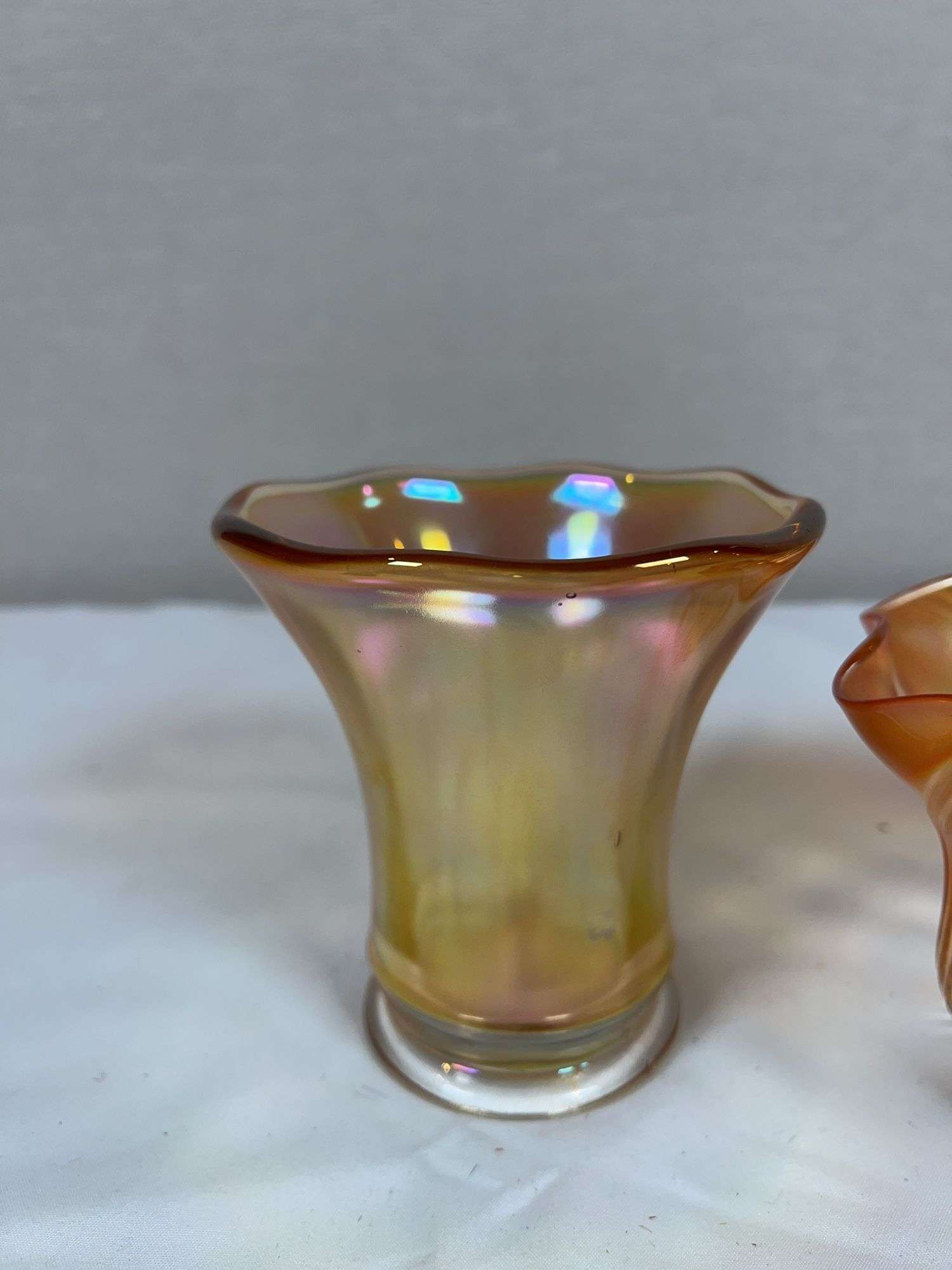 Amber Carnival Glass Vase & Ruffled Bowl