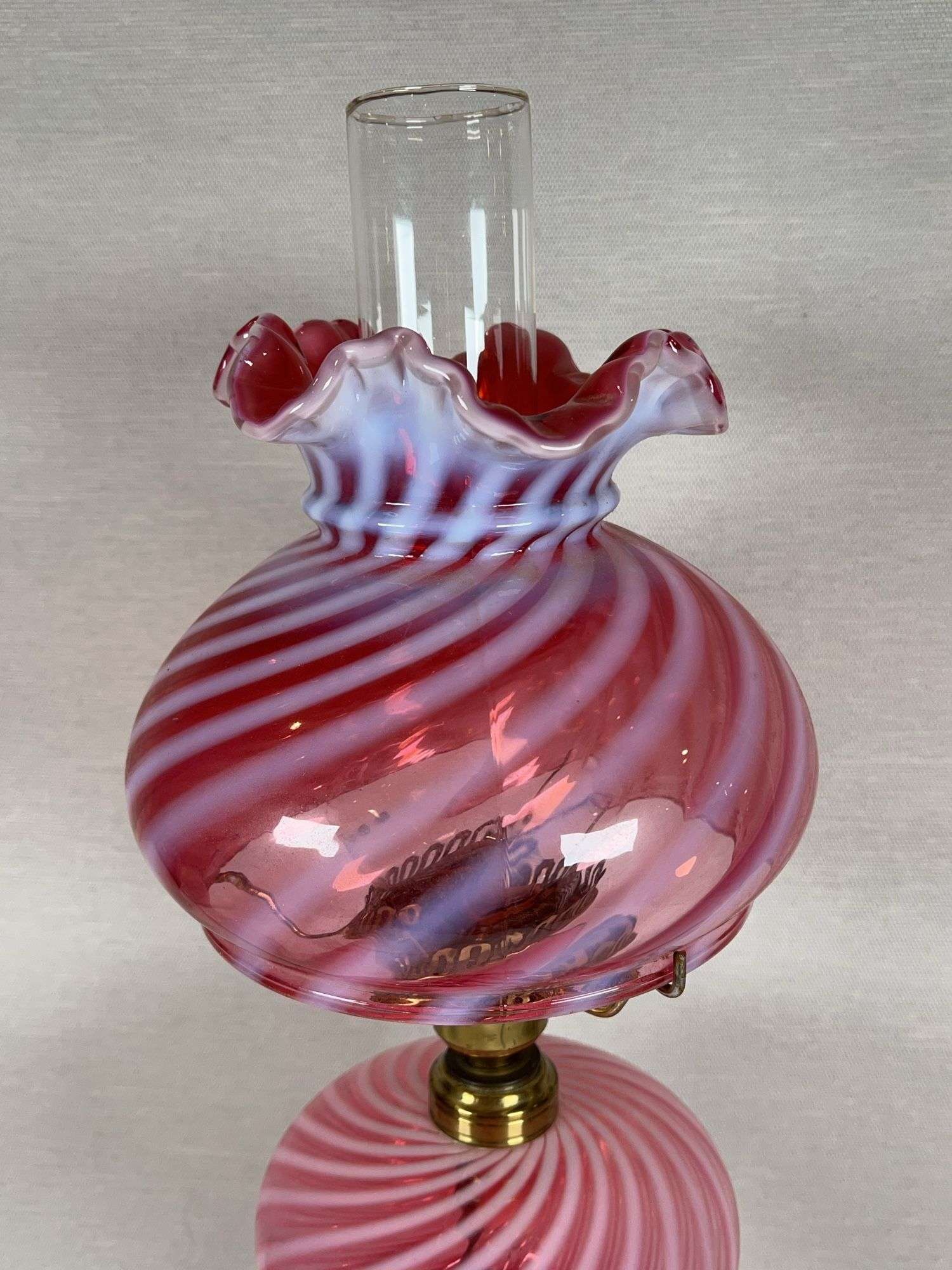Fenton cranberry opalescent swirl glass lamp