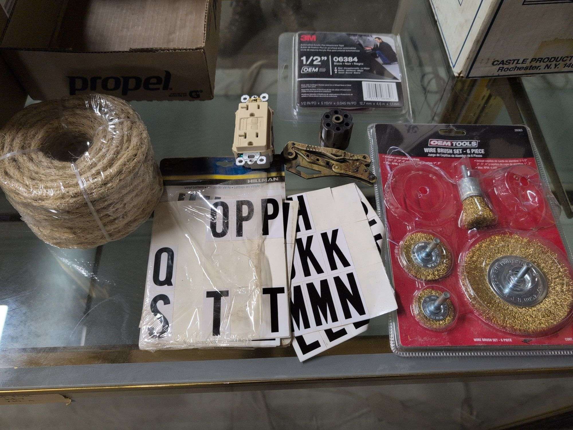 Wire brush set, pocket knife, GFI, and more