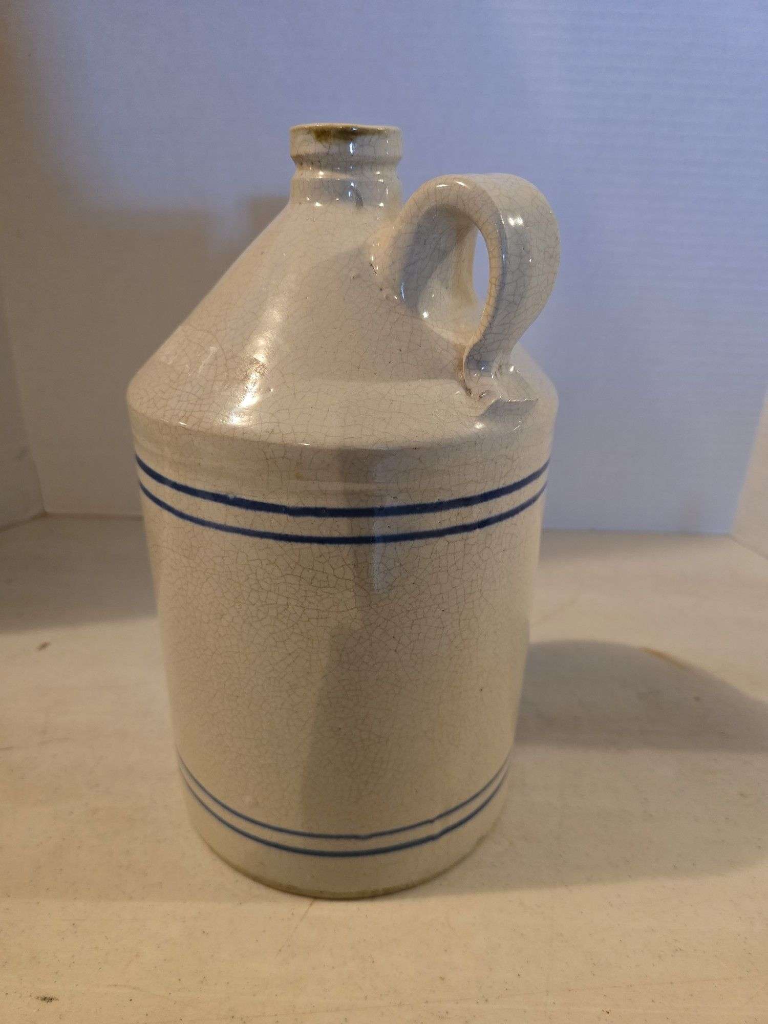 BLUE RINGED CROCK JUG GOOD 12" TALL