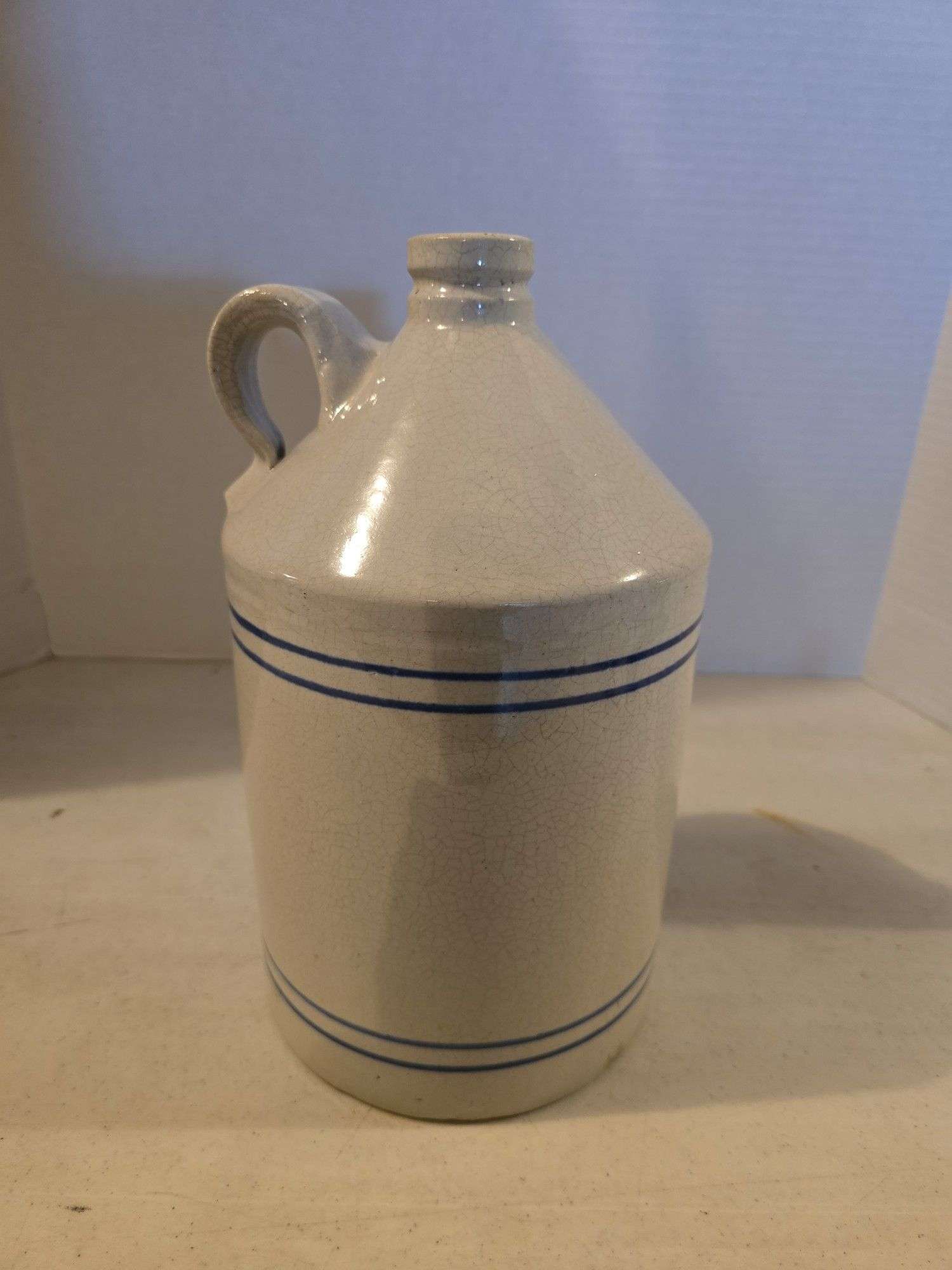 BLUE RINGED CROCK JUG GOOD 12" TALL