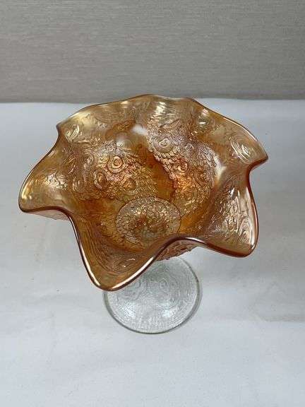 Imperial Peacock & Urn Carnival Glass Compote