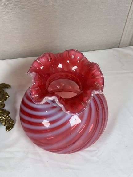 Fenton cranberry opalescent swirl glass lamp