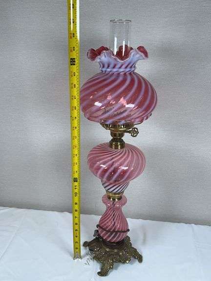 Fenton cranberry opalescent swirl glass lamp