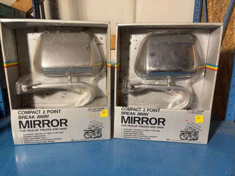 (2) matching Compact 2 point break away mirrors, unopened in box