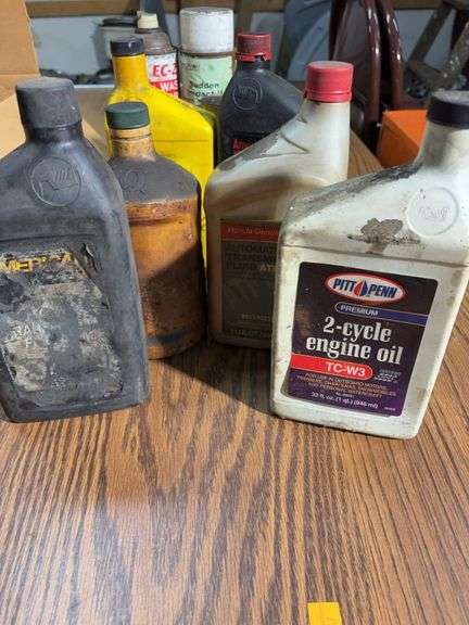 Box of bottles of fluids - see photos