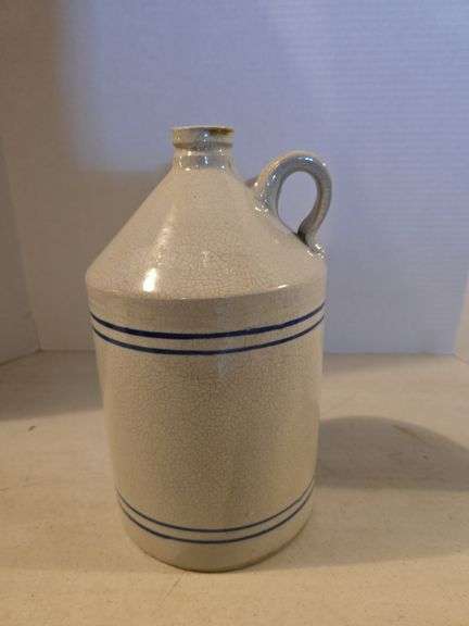 BLUE RINGED CROCK JUG GOOD 12" TALL