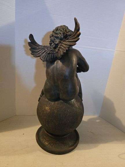 VINTAGE CHERUB ON BALL RESIN FIGURINE 23" TALL