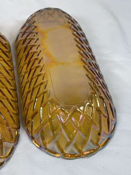 Pair of Imperial Corn Marigold Carnival Glass Dishes