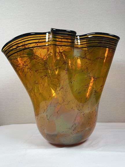 Wavy Art Glass Vase. Signed by John Mcdonald