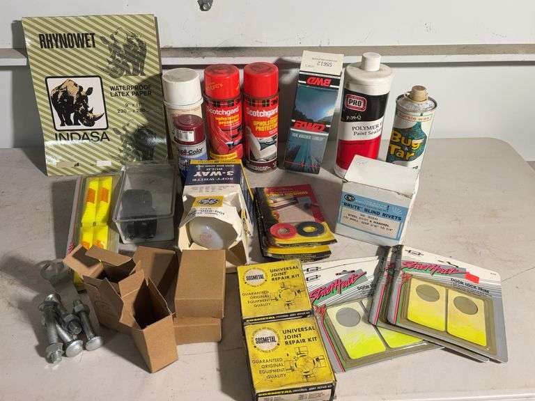 Polymer Paint sealant, (4) Door lock trims, (2) Universal joint repair kits, Battery washers, hydrau