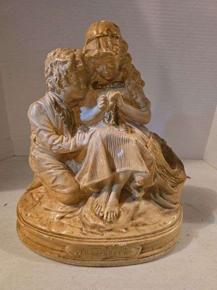 FIRST LOVE CHALKWARE BOY AND GIRL SCULPTURE 14" TALL