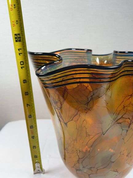 Wavy Art Glass Vase. Signed by John Mcdonald