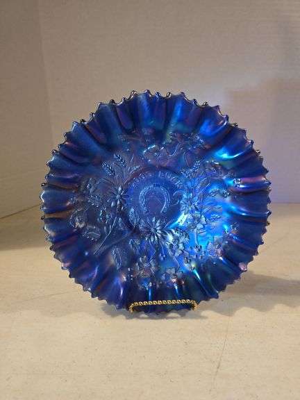 NORTHWOOD BLUE CARNIVAL GOOD LUCK BOWL 8.5"