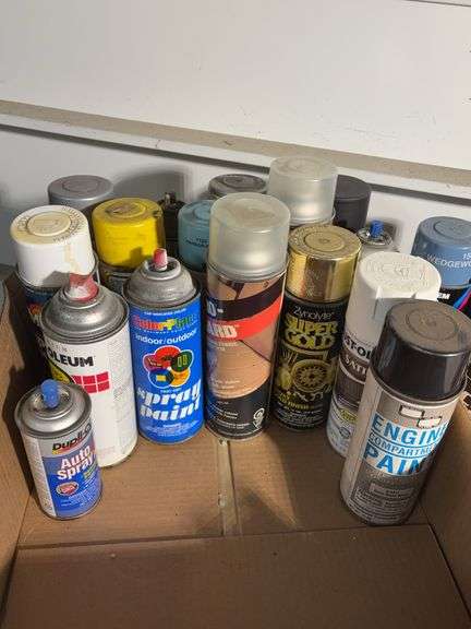Large lot of used miscellaneous spray cans -Trunk paint, Vinyl dye, Fabric protector and many more
