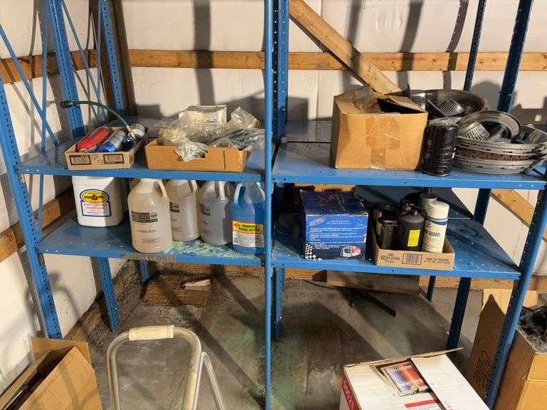 Large blue storage shelf 9’ long, 3’ deep, 7.5’ tall -Contents not included