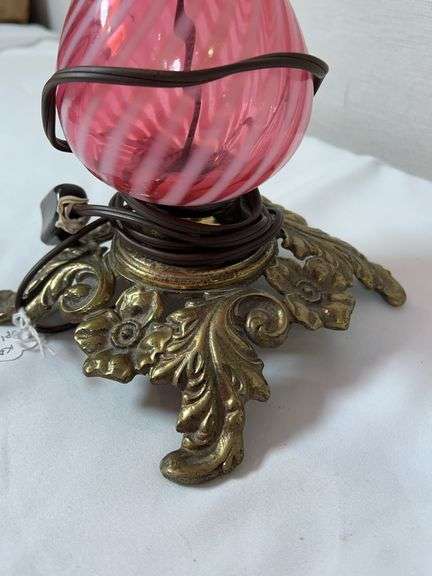 Fenton cranberry opalescent swirl glass lamp